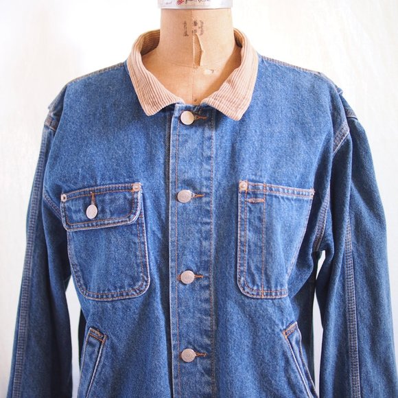 vtg 90s RALPH LAUREN Polo Jeans Co Blue Denim Jacket Corduroy Collar Mens L EUC - Picture 4 of 11